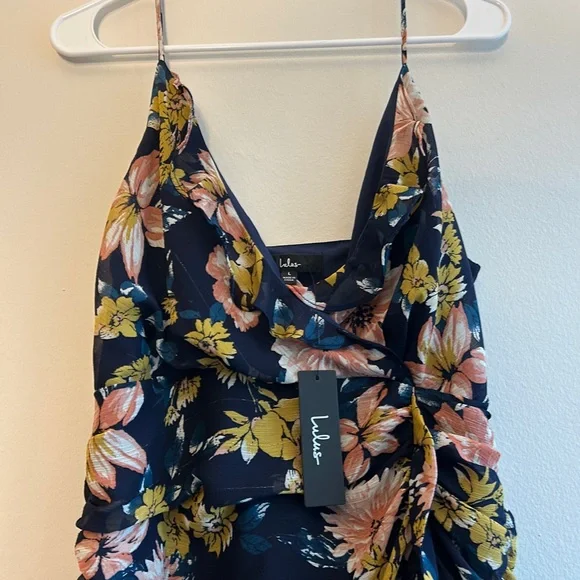 Lulu's Navy Floral Midi Dress with Pink & Yellow Blooms - Picture 4 of 8